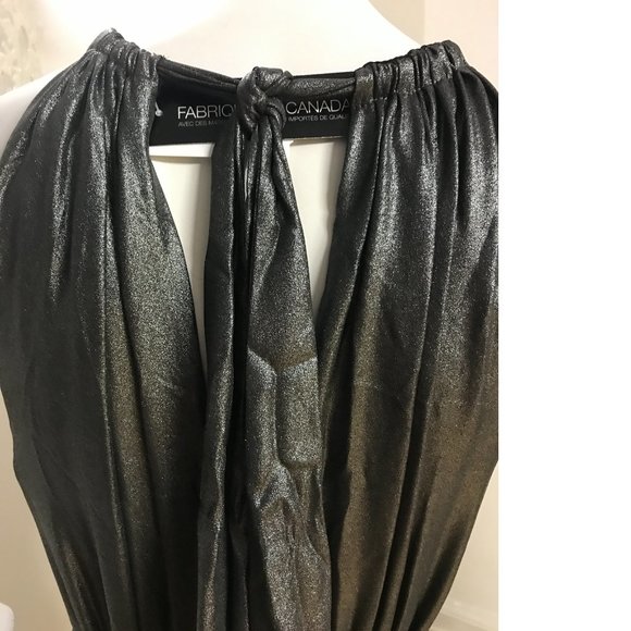 Le Chateau Black Silver Metallic Shimmer Maxi Gala Dress Gown Wedding NWT - Picture 5 of 8